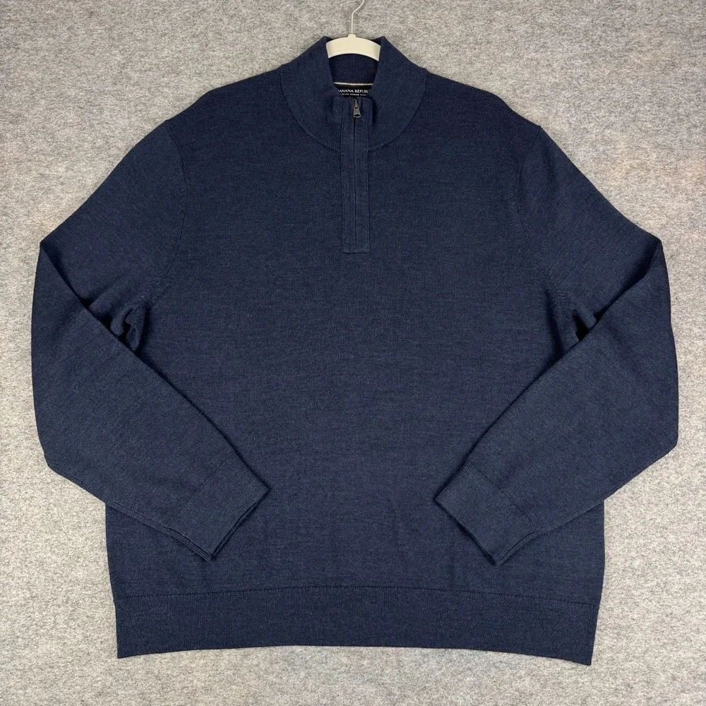 Banana Repubic Italian Merino Extra Fine Wool 1/2 Zip Sweater Blue Mens XL